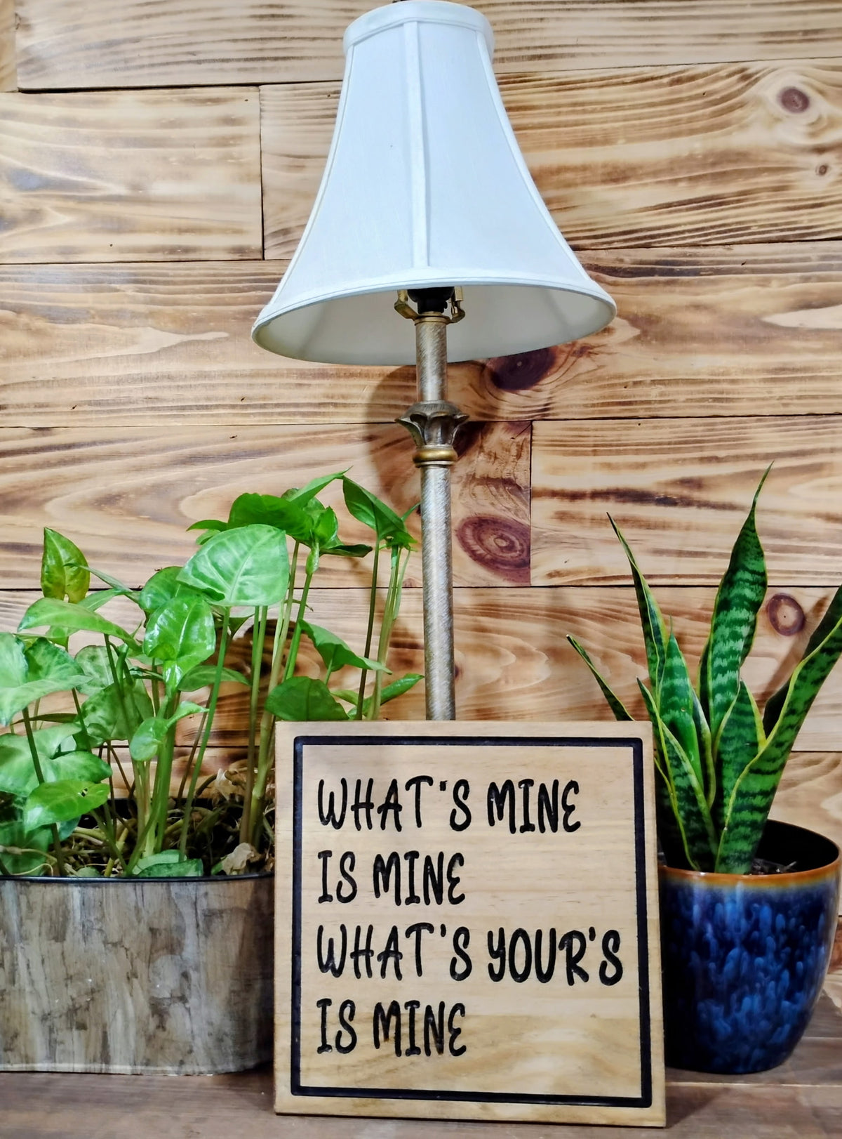 Funny Marriage Rustic Wood Sign – What's Mine Is Mine (Dark Stain)