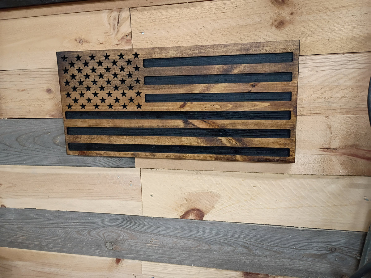 American Flag Rustic Wood Wall Sign – Carved & Routed